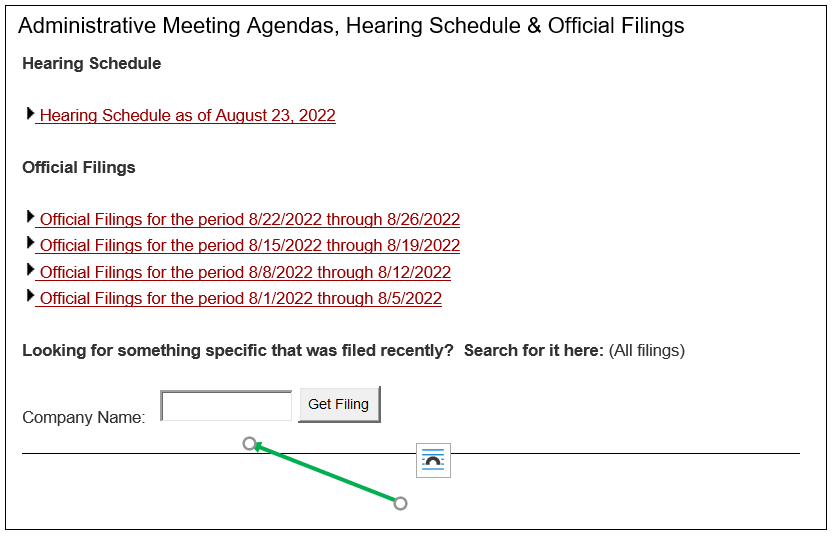 Example of PSC hearing schedule